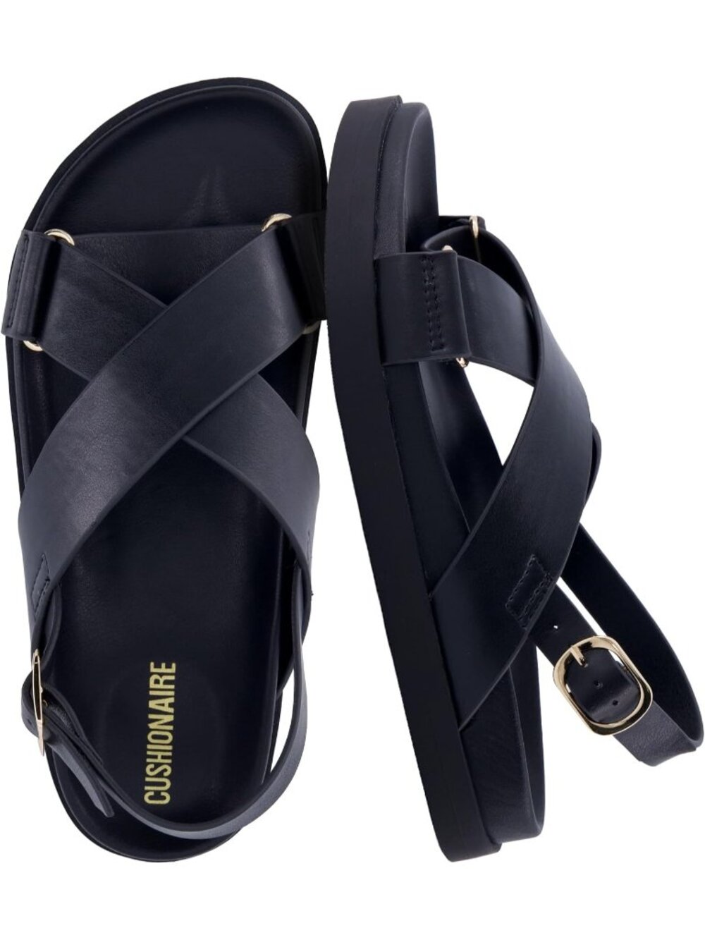 Women's Black Foot bed Sandals Comfortable Arch Support Slingback Strap